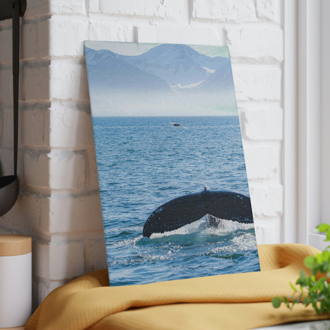 A Whale and A Mountain - Glass Cutting Board - Visiting This World