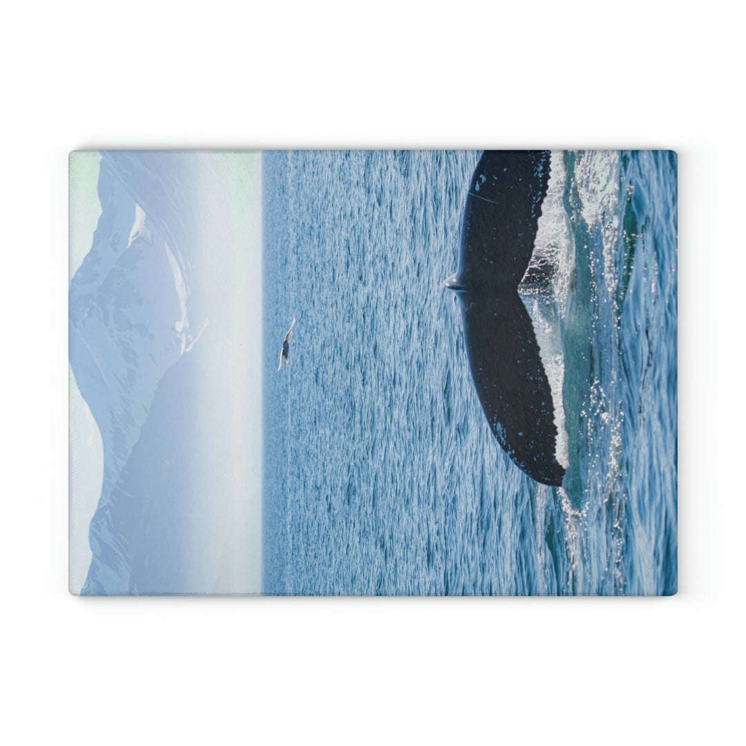 A Whale and A Mountain - Glass Cutting Board - Visiting This World