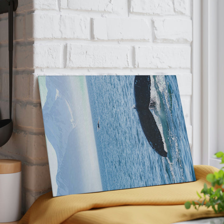 A Whale and A Mountain - Glass Cutting Board - Visiting This World