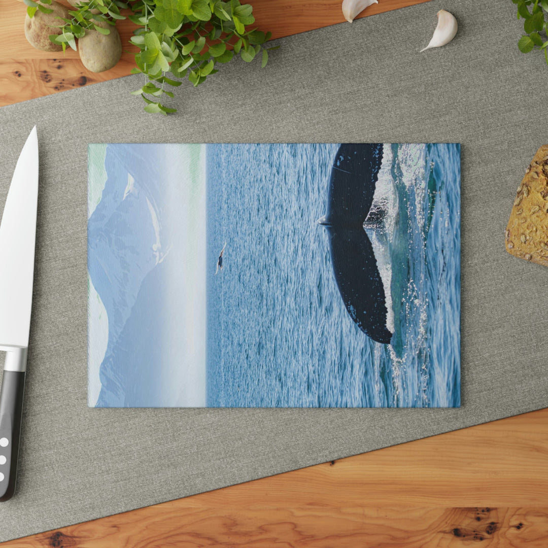 A Whale and A Mountain - Glass Cutting Board - Visiting This World