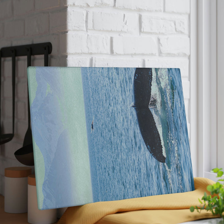 A Whale and A Mountain - Glass Cutting Board - Visiting This World