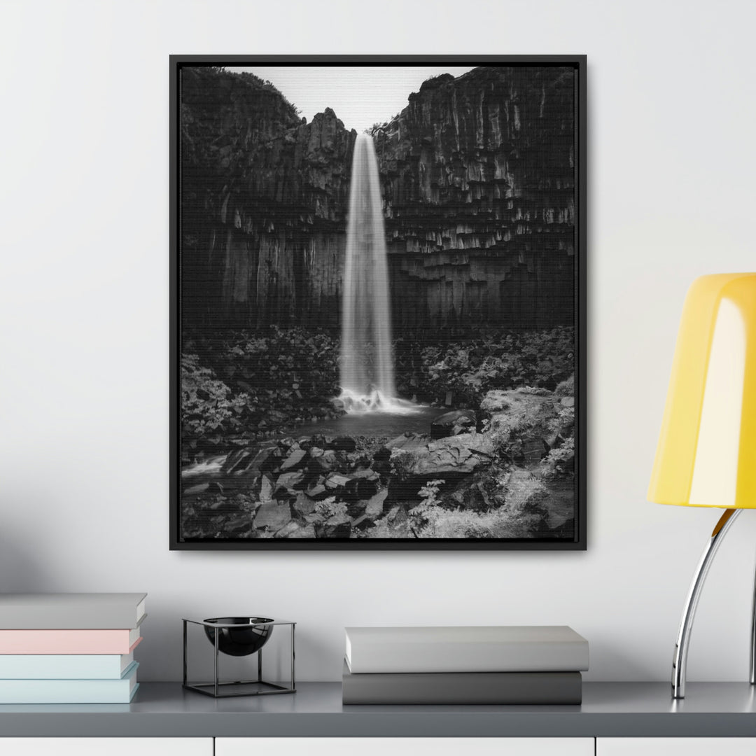 Svartifoss in Black and White - Canvas with Frame