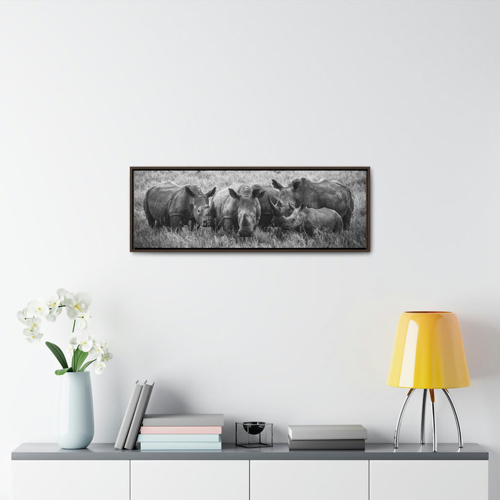 Rhino Family in Black and White - Canvas with Frame