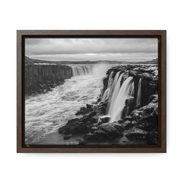 Selfoss in Black and White - Canvas with Frame