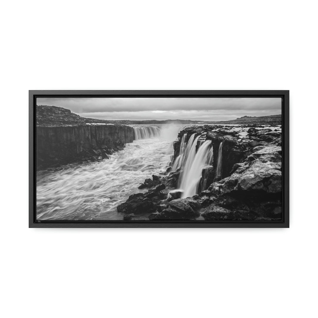 Selfoss in Black and White - Canvas with Frame