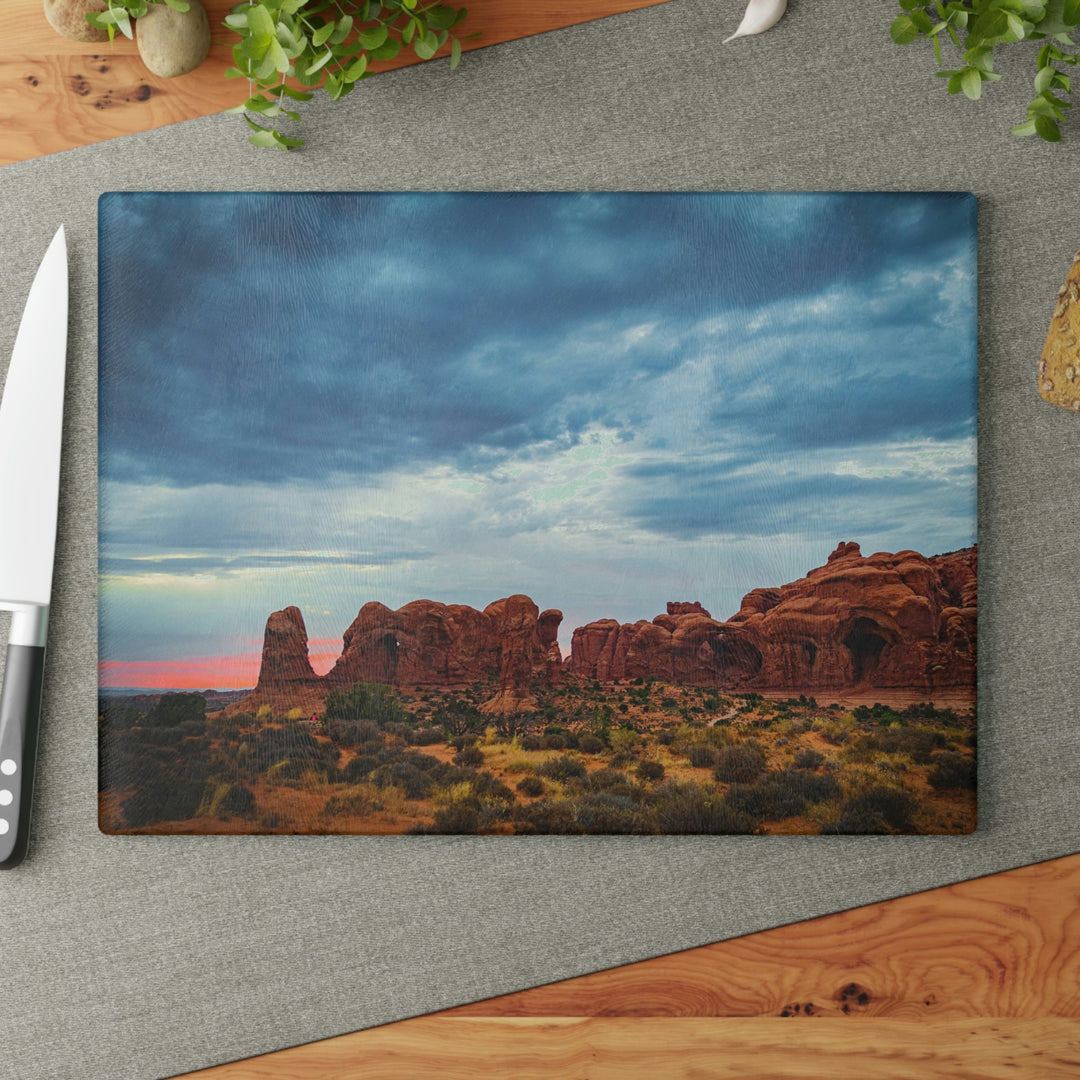 Arches at Sunset - Glass Cutting Board - Visiting This World