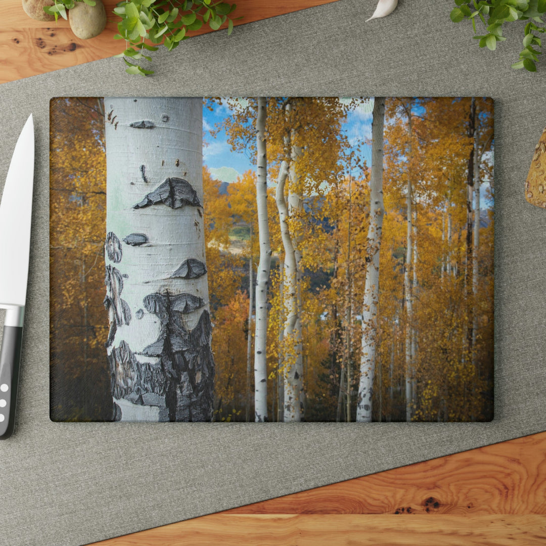 Aspens Changing - Glass Cutting Board - Visiting This World