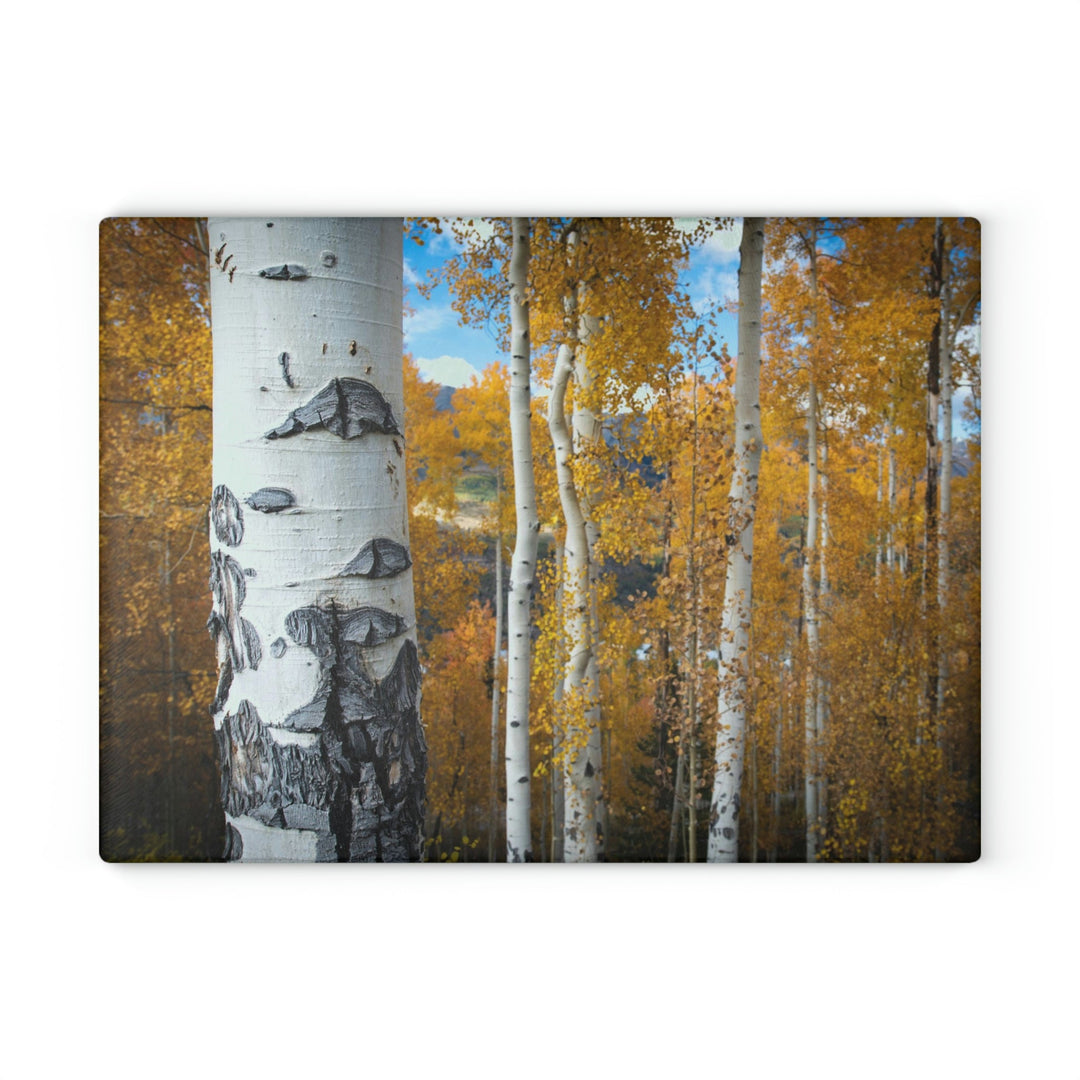 Aspens Changing - Glass Cutting Board - Visiting This World