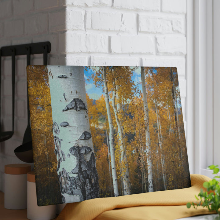 Aspens Changing - Glass Cutting Board - Visiting This World