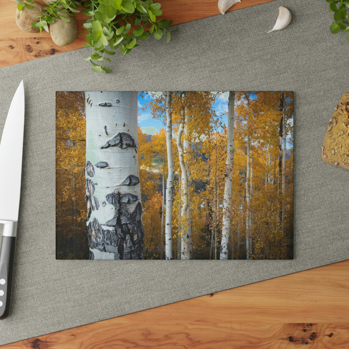 Aspens Changing - Glass Cutting Board - Visiting This World