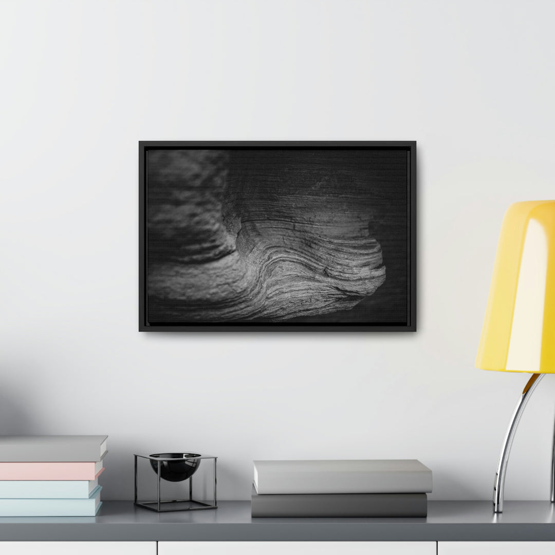 Sedimentary Rock Curves in Black and White - Canvas with Frame