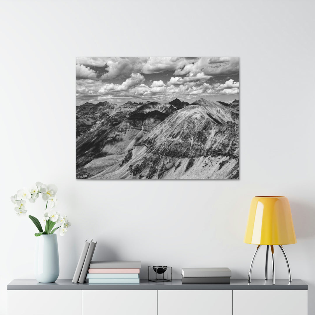 Imogene Pass From the Air in Black and White - Canvas