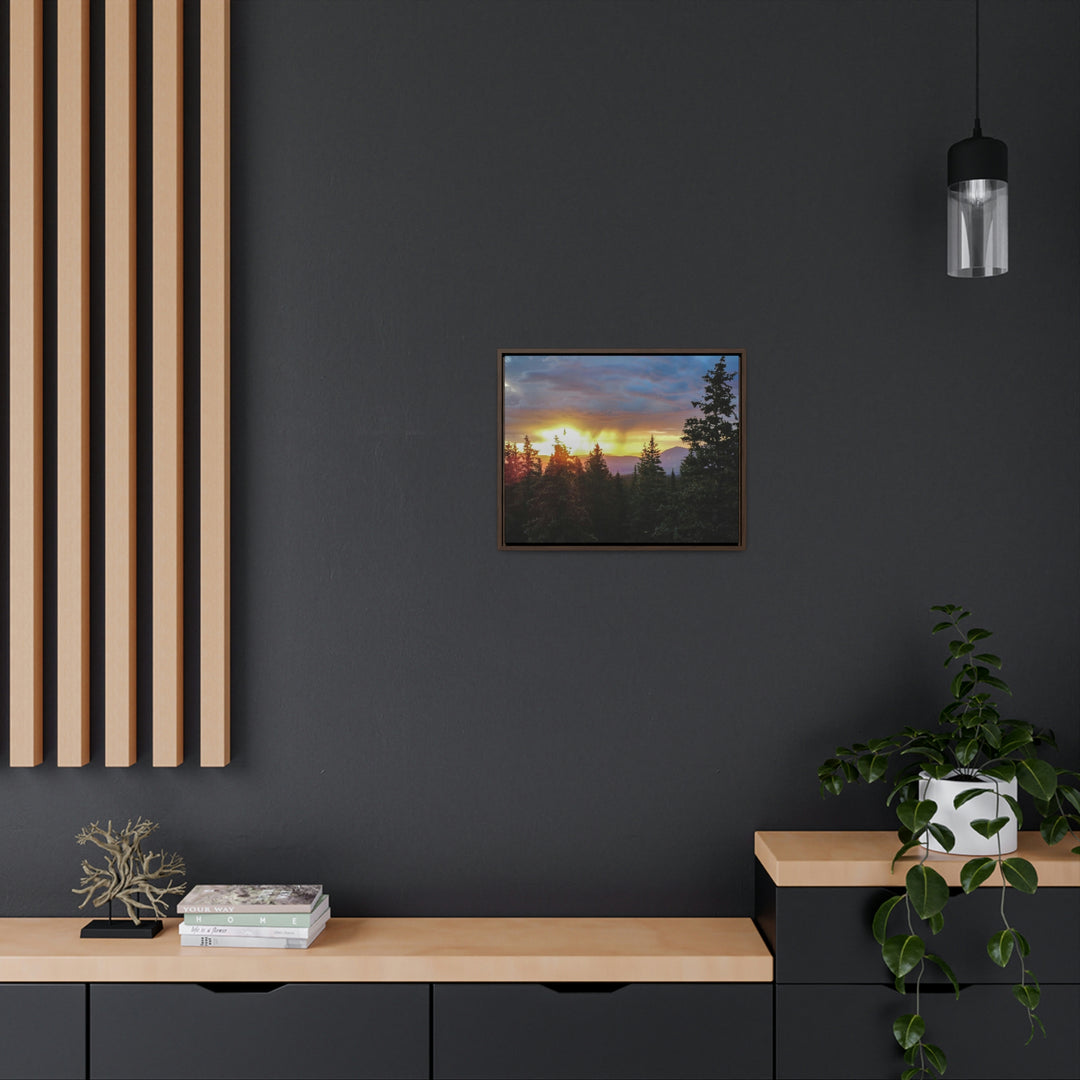 Rainy Sunset Through the Trees - Canvas with Frame