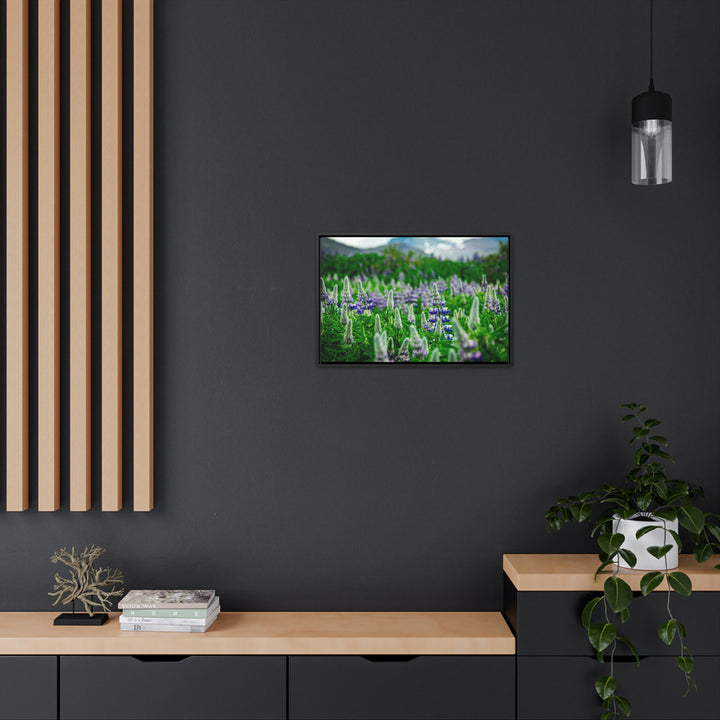 Glowing Lupin with Mountains - Canvas with Frame