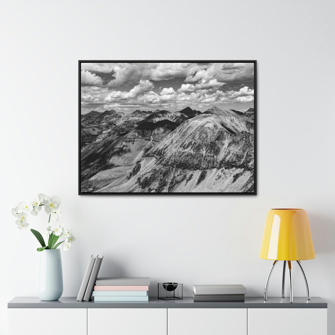 Imogene Pass From the Air in Black and White - Canvas with Frame