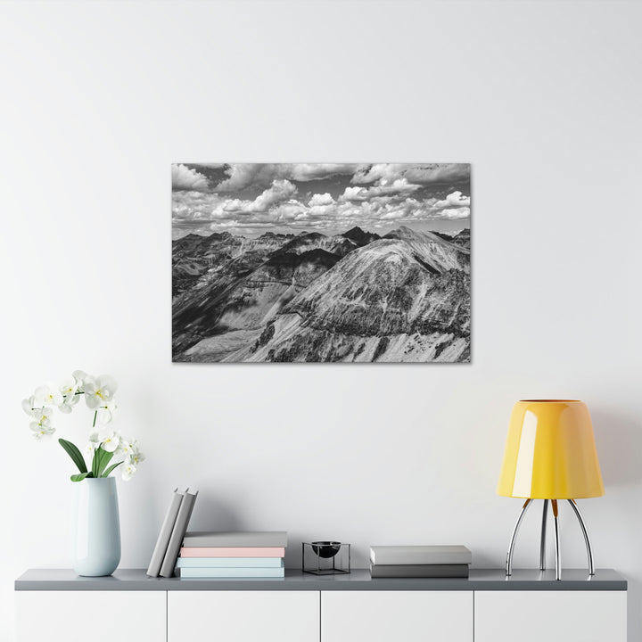 Imogene Pass From the Air in Black and White - Canvas