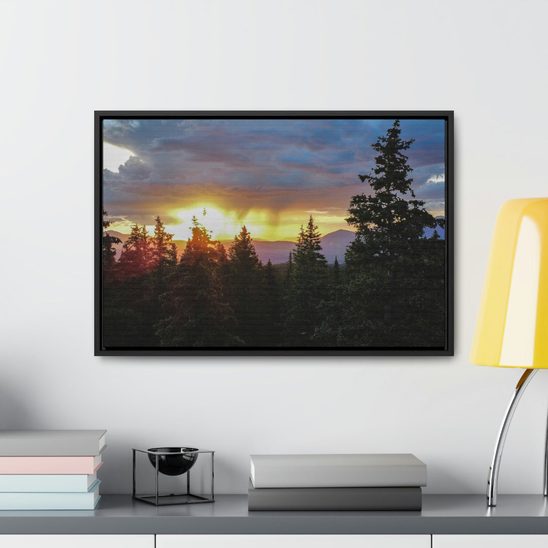 Rainy Sunset Through the Trees - Canvas with Frame