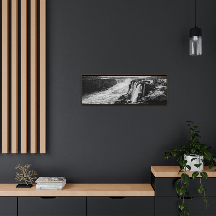 Selfoss in Black and White - Canvas with Frame