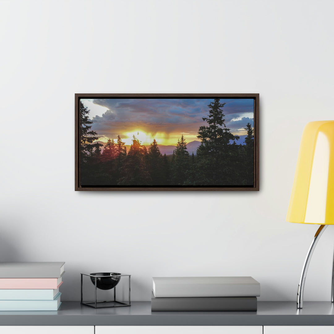 Rainy Sunset Through the Trees - Canvas with Frame