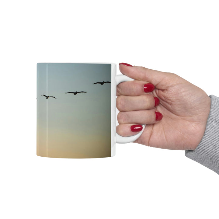 Brown Pelicans in Flight - Ceramic Mug 11oz - Visiting This World