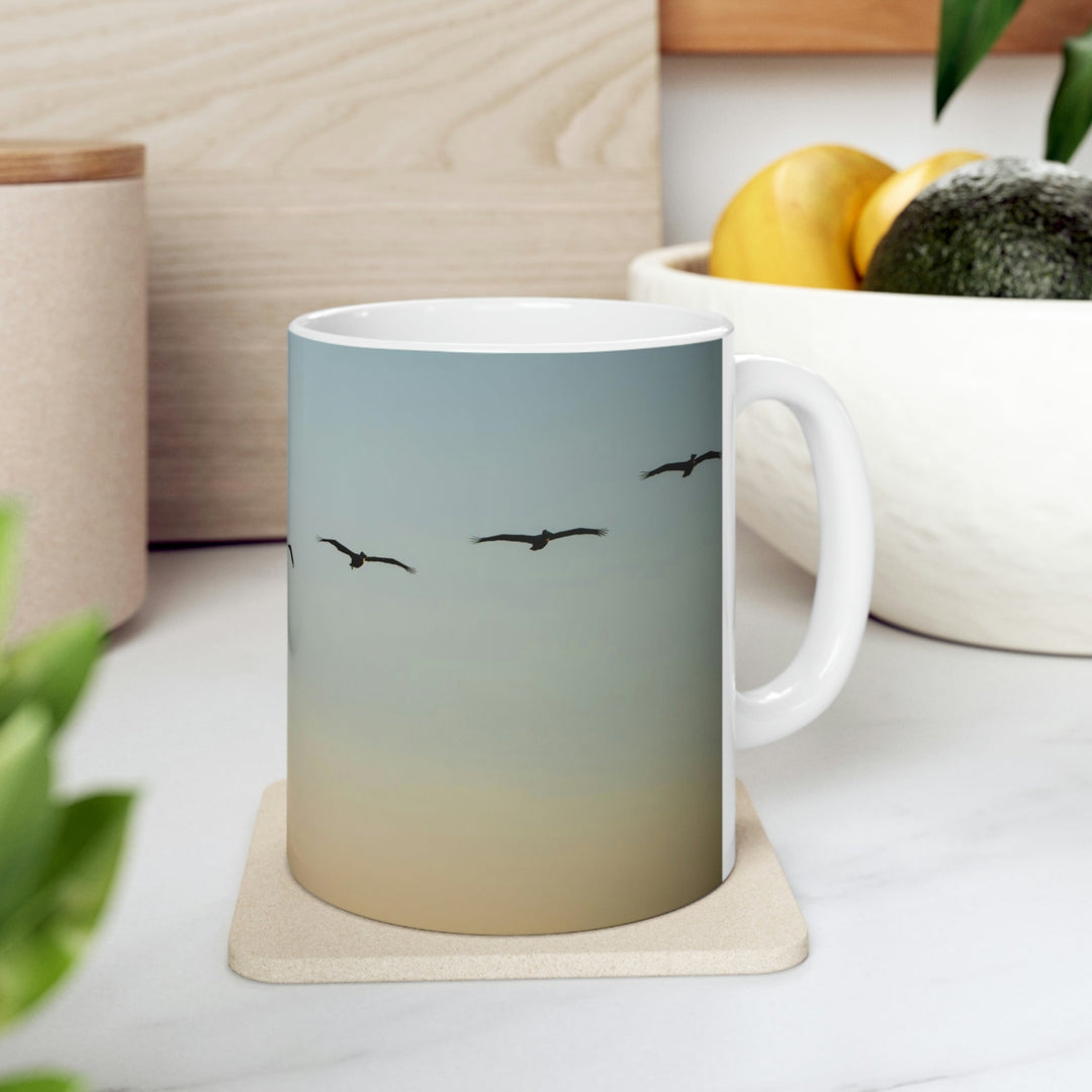 Brown Pelicans in Flight - Ceramic Mug 11oz - Visiting This World