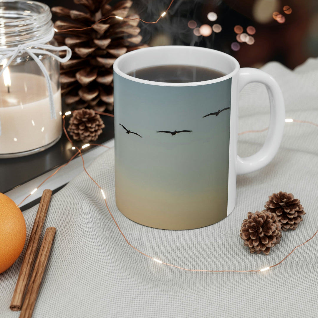 Brown Pelicans in Flight - Ceramic Mug 11oz - Visiting This World