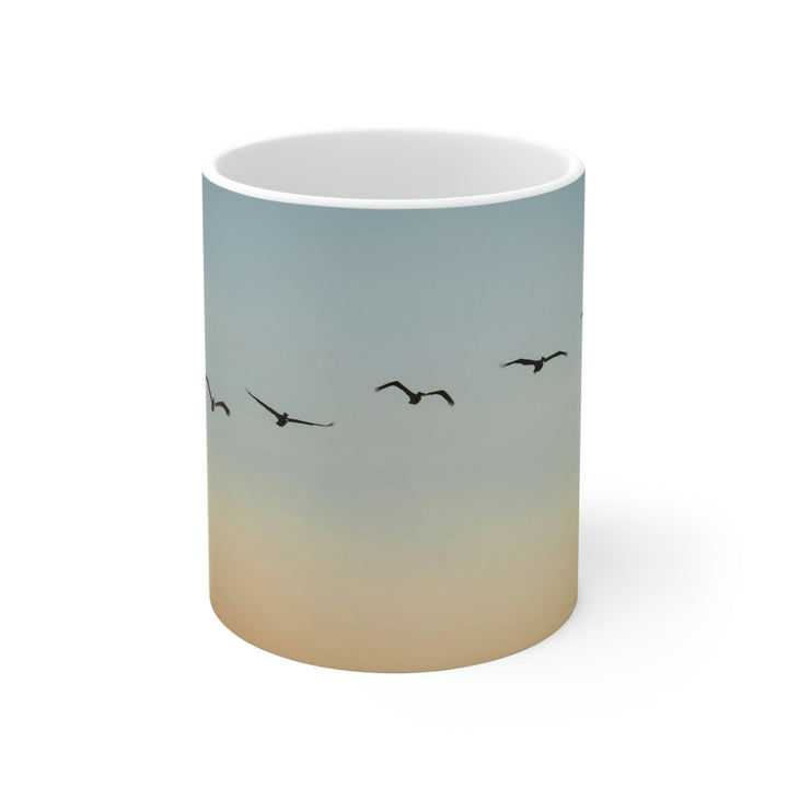 Brown Pelicans in Flight - Ceramic Mug 11oz - Visiting This World