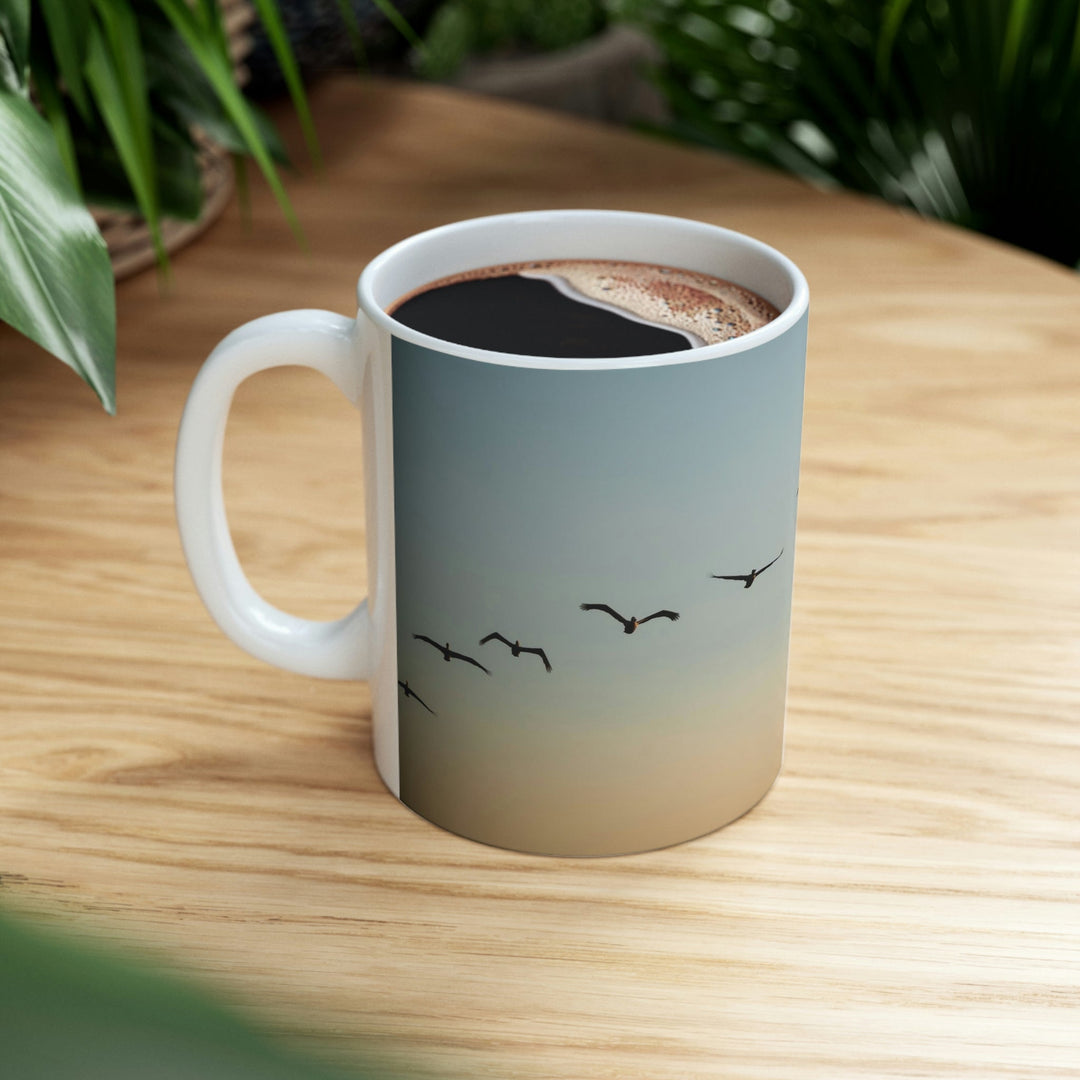 Brown Pelicans in Flight - Ceramic Mug 11oz - Visiting This World