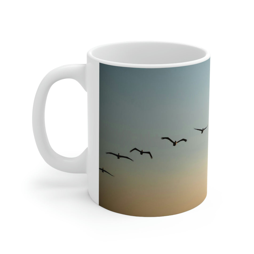 Brown Pelicans in Flight - Ceramic Mug 11oz - Visiting This World