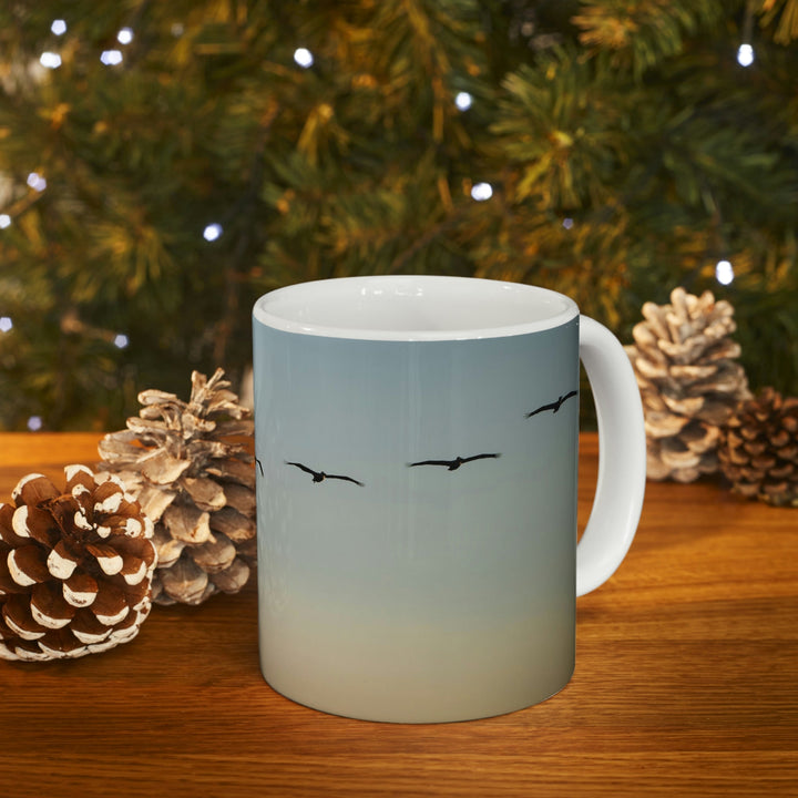 Brown Pelicans in Flight - Ceramic Mug 11oz - Visiting This World