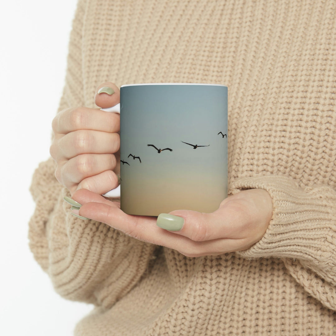 Brown Pelicans in Flight - Ceramic Mug 11oz - Visiting This World