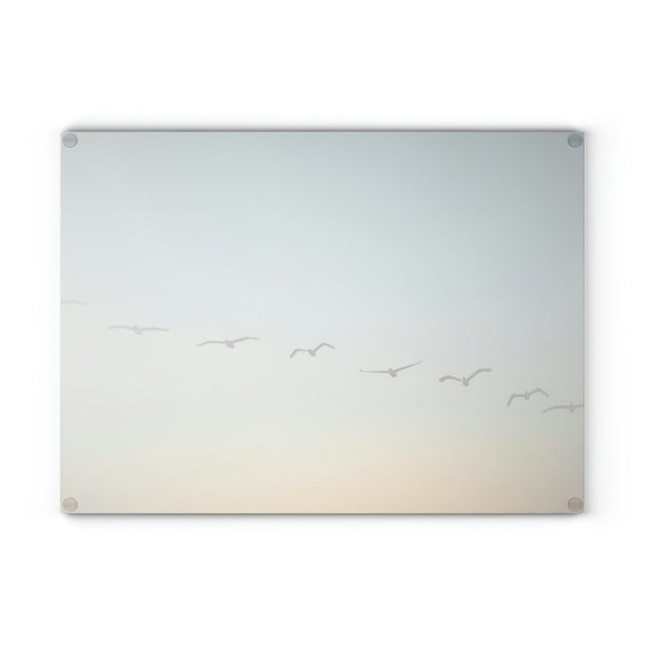 Brown Pelicans in Flight - Glass Cutting Board - Visiting This World