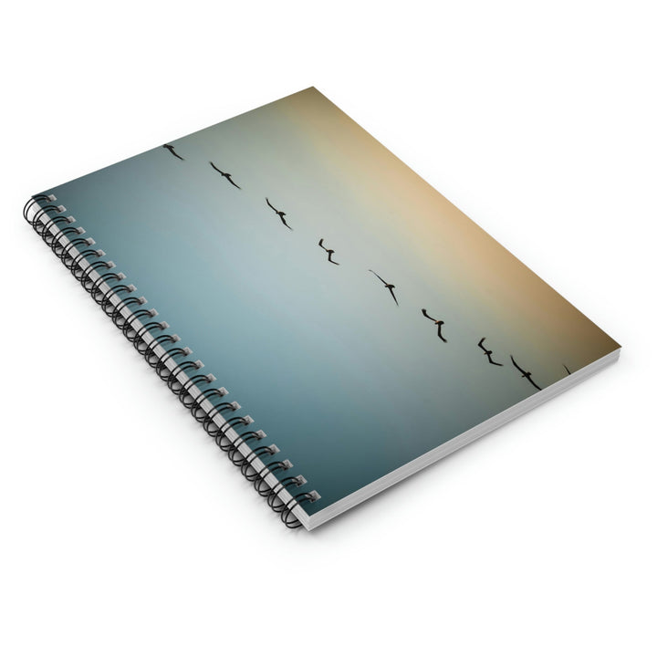 Brown Pelicans in Flight - Spiral Ruled Line Notebook - Visiting This World