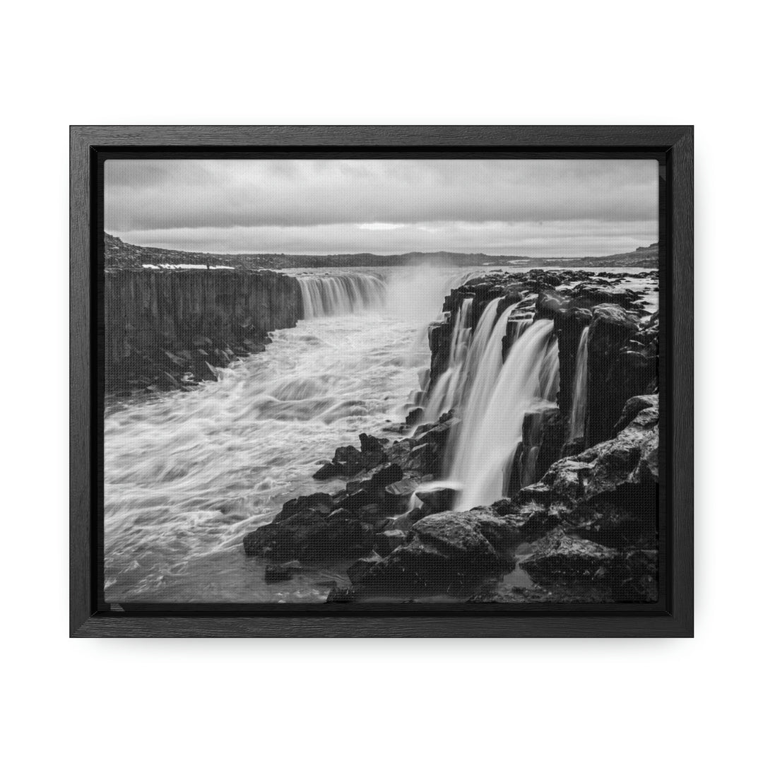 Selfoss in Black and White - Canvas with Frame