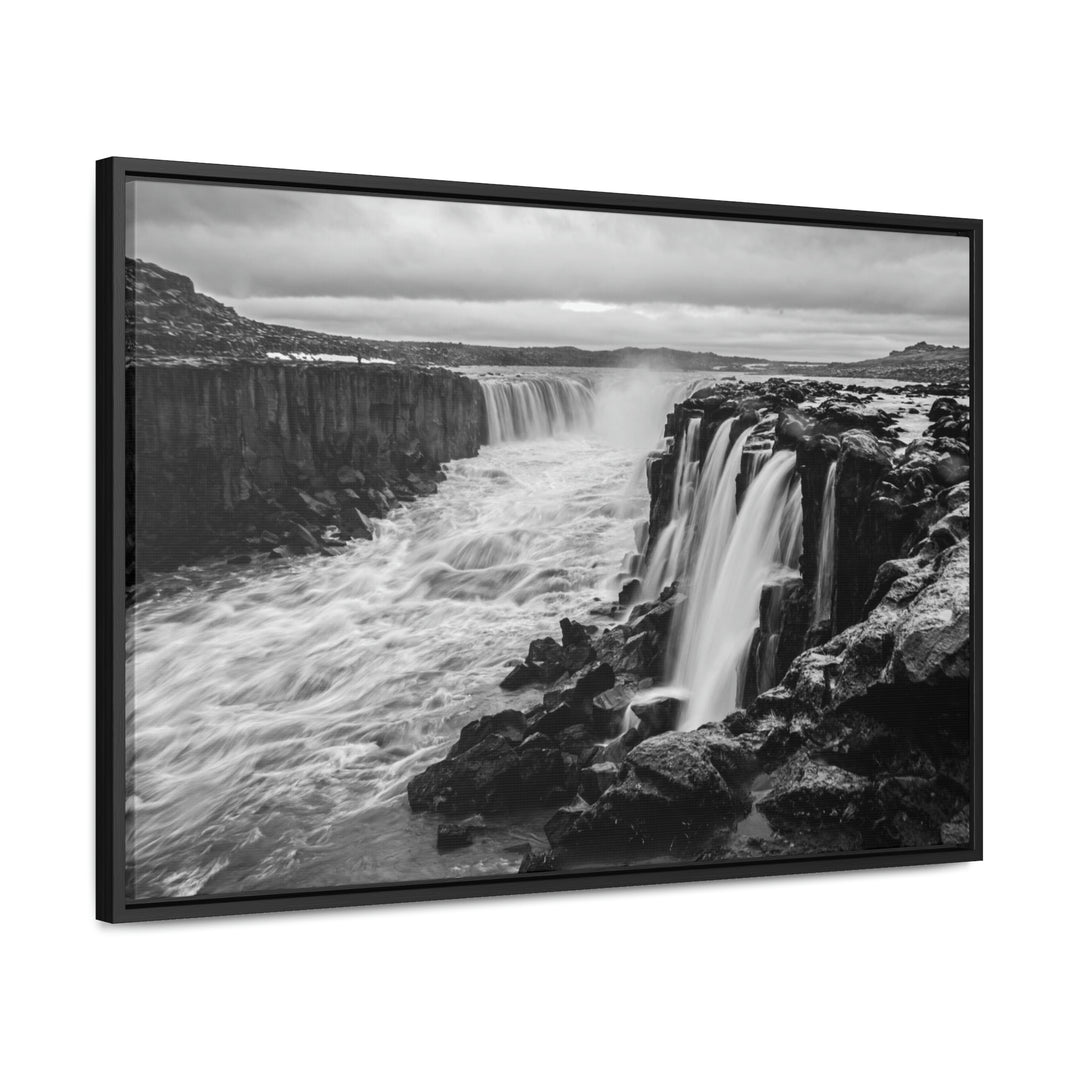 Selfoss in Black and White - Canvas with Frame