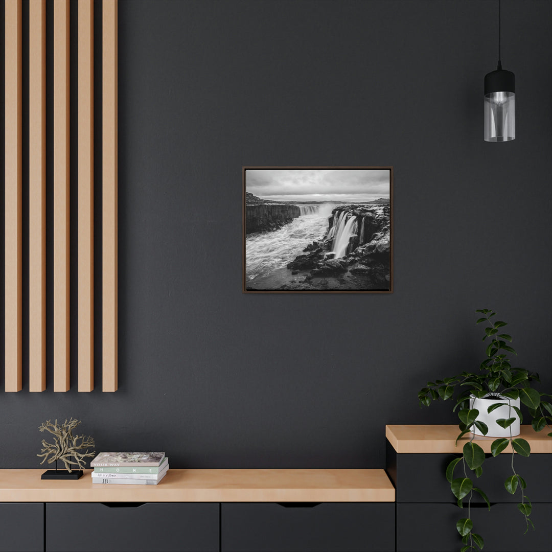 Selfoss in Black and White - Canvas with Frame