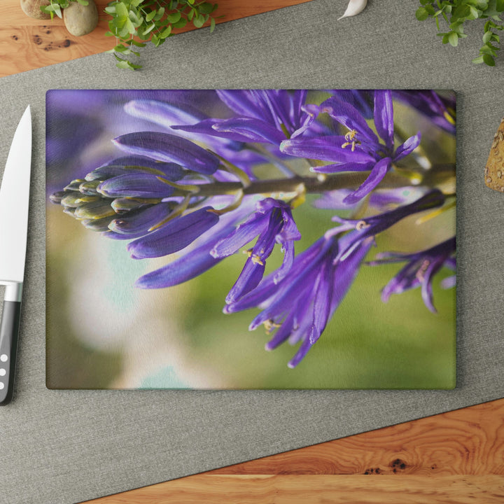 Camas in Bloom - Glass Cutting Board - Visiting This World