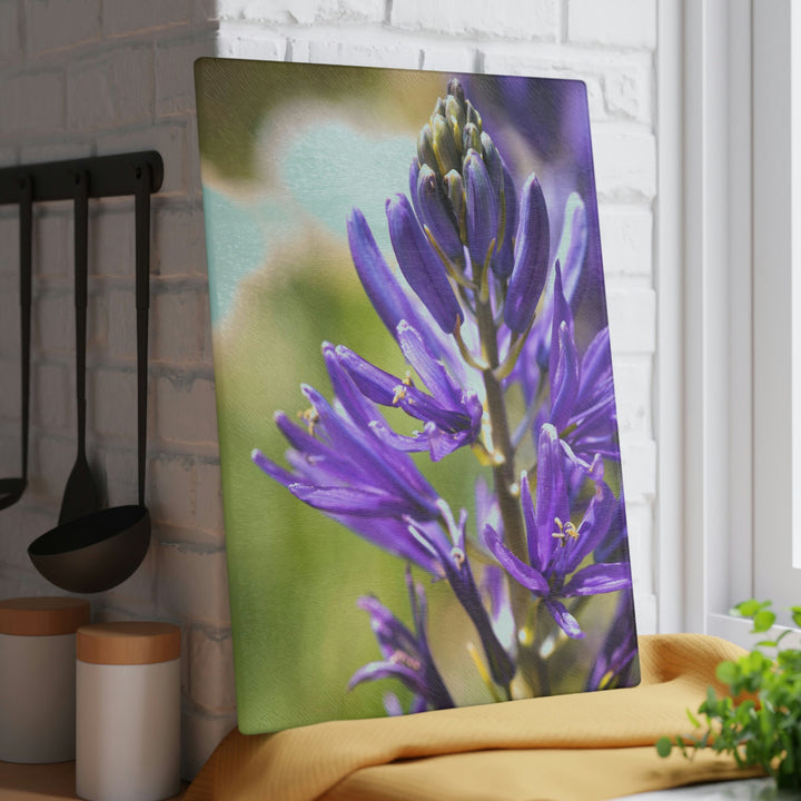 Camas in Bloom - Glass Cutting Board - Visiting This World