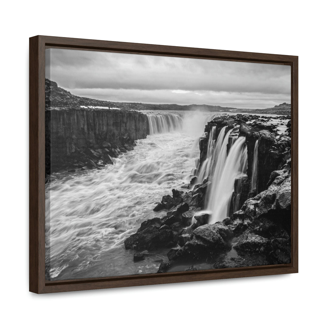 Selfoss in Black and White - Canvas with Frame