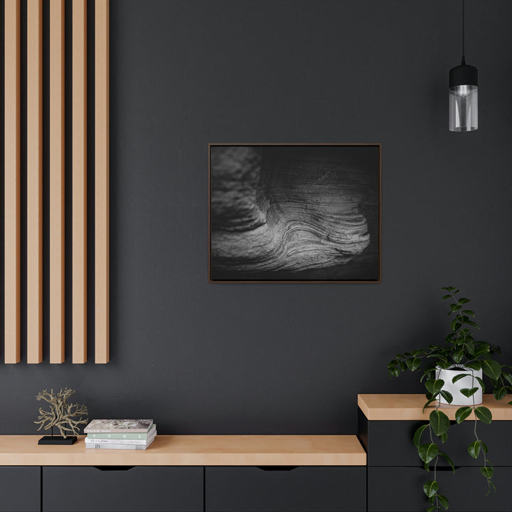 Sedimentary Rock Curves in Black and White - Canvas with Frame