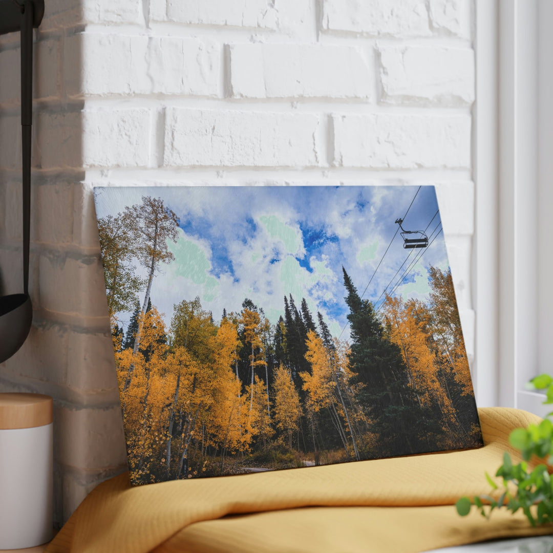 Chairlift in Suspension - Glass Cutting Board - Visiting This World