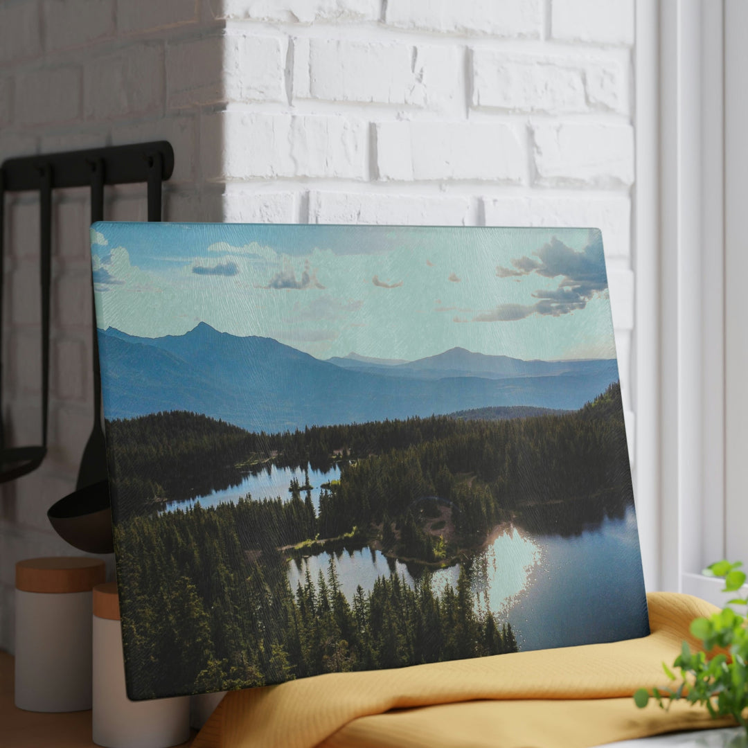 Cool Mountain Lakes - Glass Cutting Board - Visiting This World