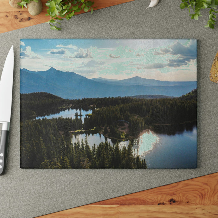 Cool Mountain Lakes - Glass Cutting Board - Visiting This World