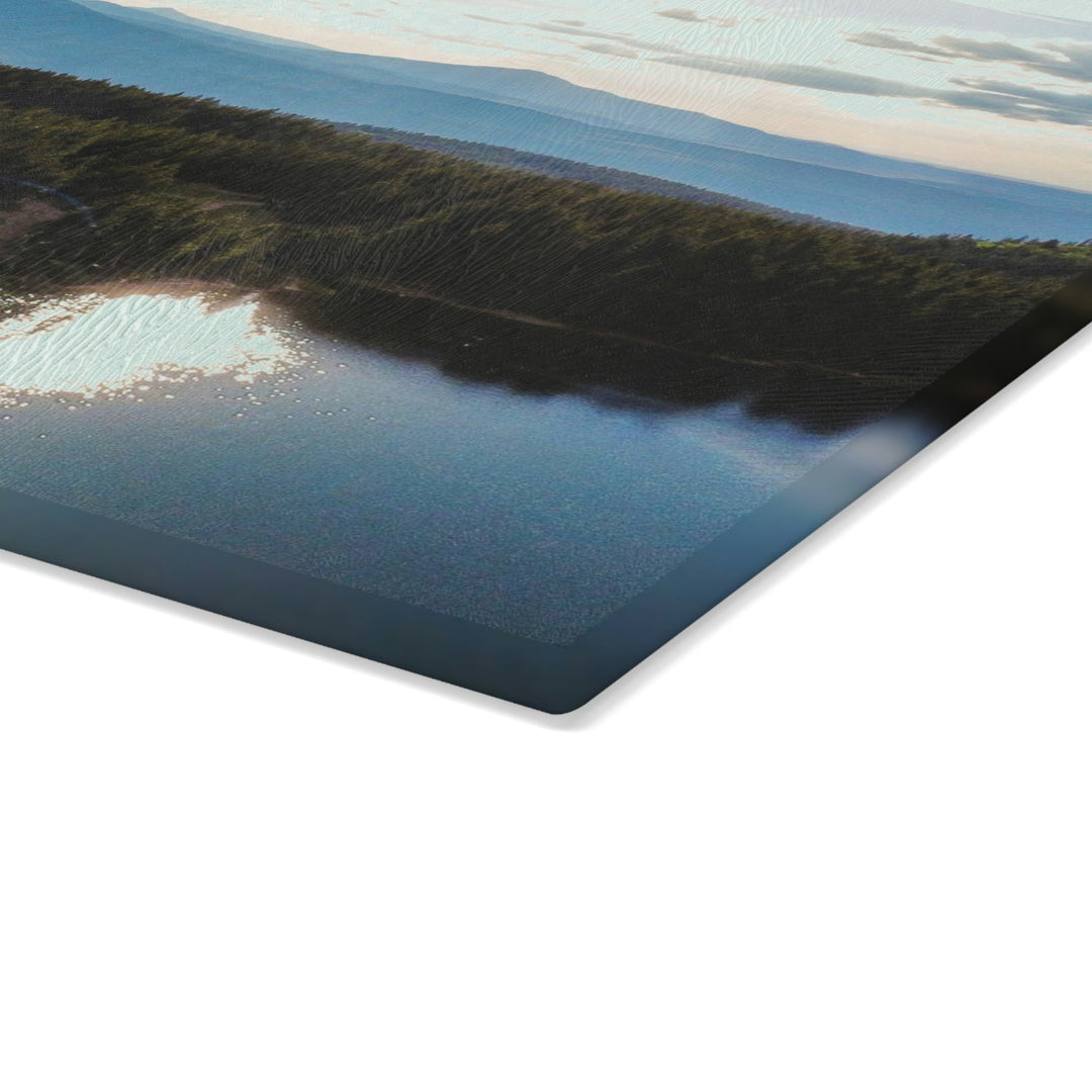 Cool Mountain Lakes - Glass Cutting Board - Visiting This World