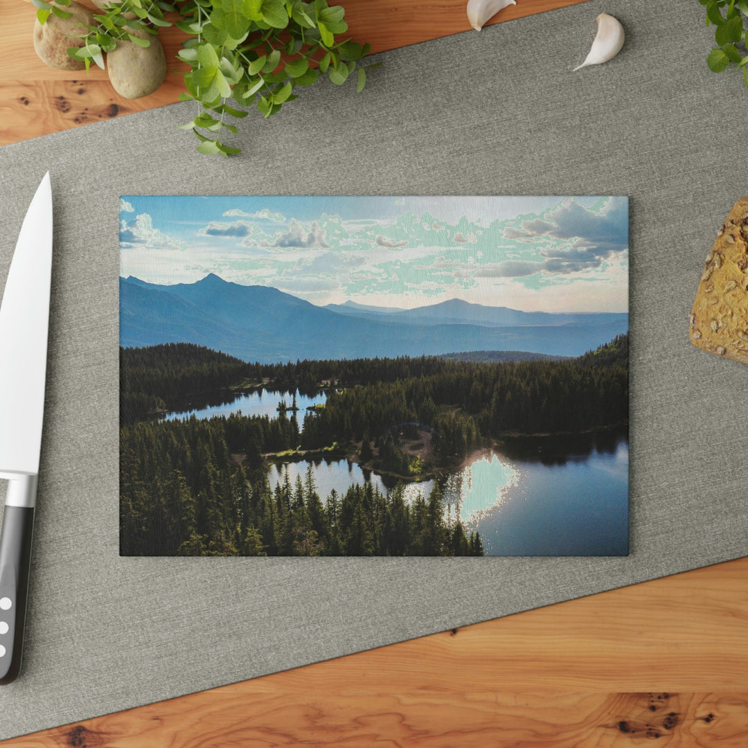 Cool Mountain Lakes - Glass Cutting Board - Visiting This World