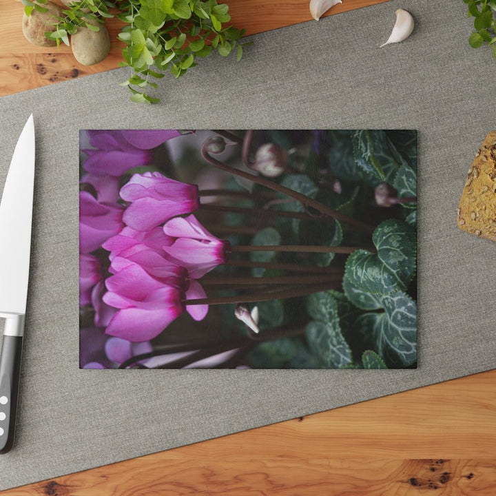 Cyclamen Reach - Glass Cutting Board - Visiting This World