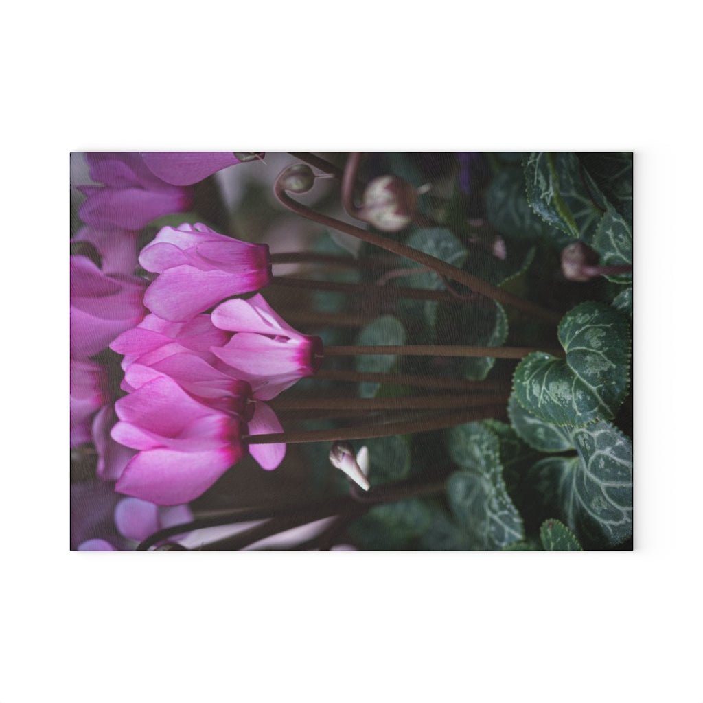 Cyclamen Reach - Glass Cutting Board - Visiting This World