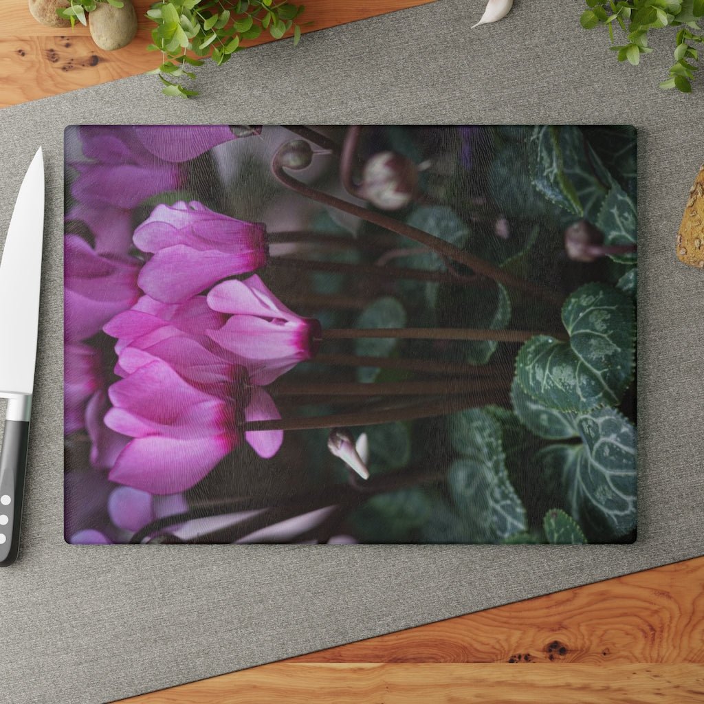 Cyclamen Reach - Glass Cutting Board - Visiting This World