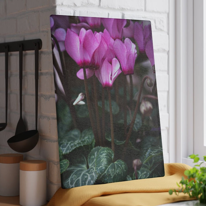 Cyclamen Reach - Glass Cutting Board - Visiting This World