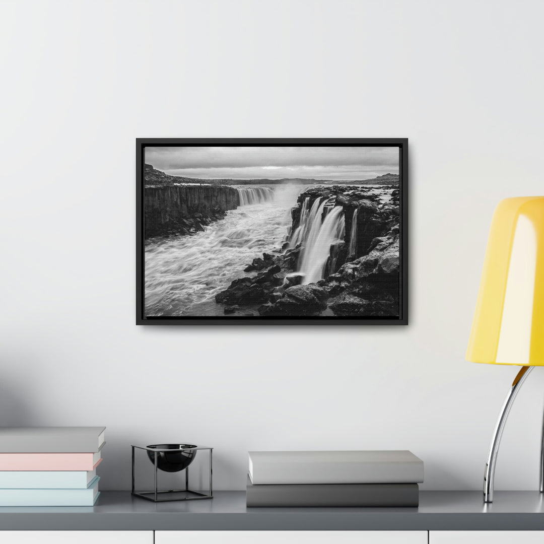 Selfoss in Black and White - Canvas with Frame